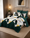 Lenjerie de Pat Dublu din Bumbac Finet, 6 Piese, Verde Închis, Cearșaf cu Elastic, B694-D7-S123