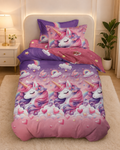 Lenjerie de Pat Single din Bumbac Finet, 4 Piese, Cearșaf cu Elastic, Roz S32-D7-S123