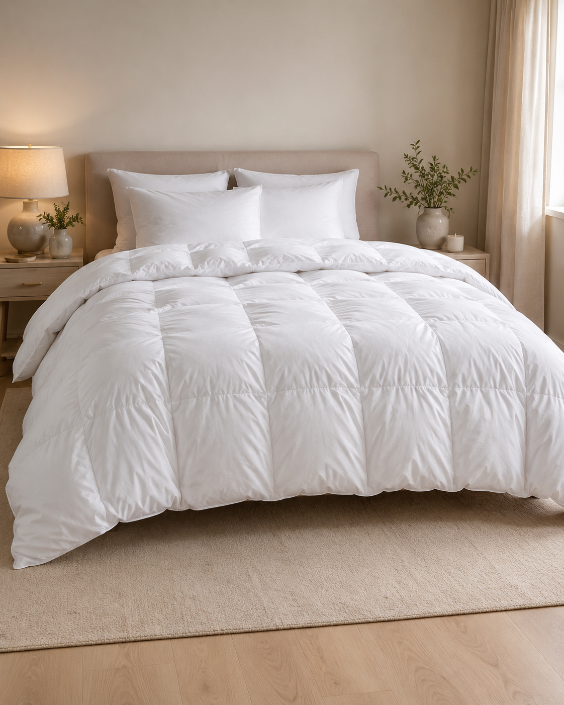 Pilotă cu Umplutură 100% Pene de Rață 200 × 200 cm, Albă, Exterior 100% Bumbac – 300 GSM