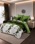 Lenjerie de Pat Dublu din Bumbac Finet, 6 Piese, Verde, Cearșaf cu Elastic, B603-D7-S123