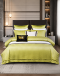 Lenjerie de Pat Damasc Premium 6 Piese, Verde, Cearșaf cu Elastic W3-D7-S123