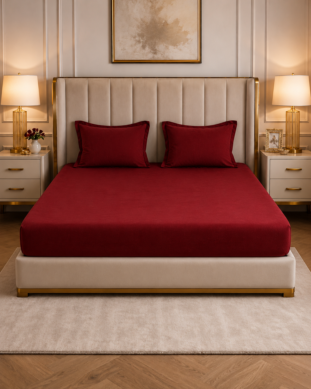 Lenjerie de Pat Pucioasa Finet 6 Piese 5D Bordo, Cearșaf cu Elastic BB8-D7-S123