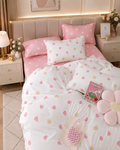 Lenjerie de Pat Single din Bumbac Finet, 6 Piese, Albă, Cearșaf cu Elastic MT49-D7-S123